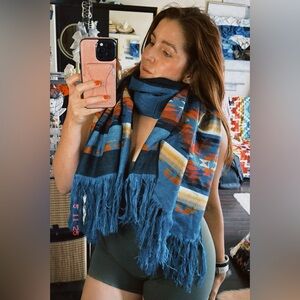 Beautiful Ecuadorian Indigenous Blue Patterned Scarf